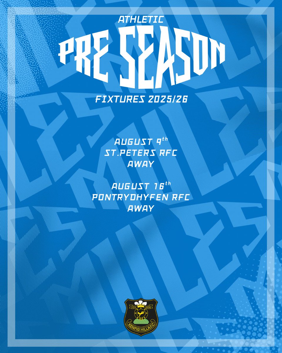 Kenfig Hill RFC (@kenfighillrfc) on Twitter photo Preseason fixtures are now confirmed for 1st and Athletic
We look forward to playing <a href="/WelshFireRugby/">Welsh Fire Services Rugby</a> <a href="/stpetersrfc/">St. Peters RFC</a> <a href="/Abertillery_BG/">Abertillery BG RFC</a> @pontrydhyfenrfc and <a href="/rumney_rfc/">Rumney RFC</a> this summer #halamules Preseason fixtures are now confirmed for 1st and Athletic
We look forward to playing <a href="/WelshFireRugby/">Welsh Fire Services Rugby</a> <a href="/stpetersrfc/">St. Peters RFC</a> <a href="/Abertillery_BG/">Abertillery BG RFC</a> @pontrydhyfenrfc and <a href="/rumney_rfc/">Rumney RFC</a> this summer #halamules