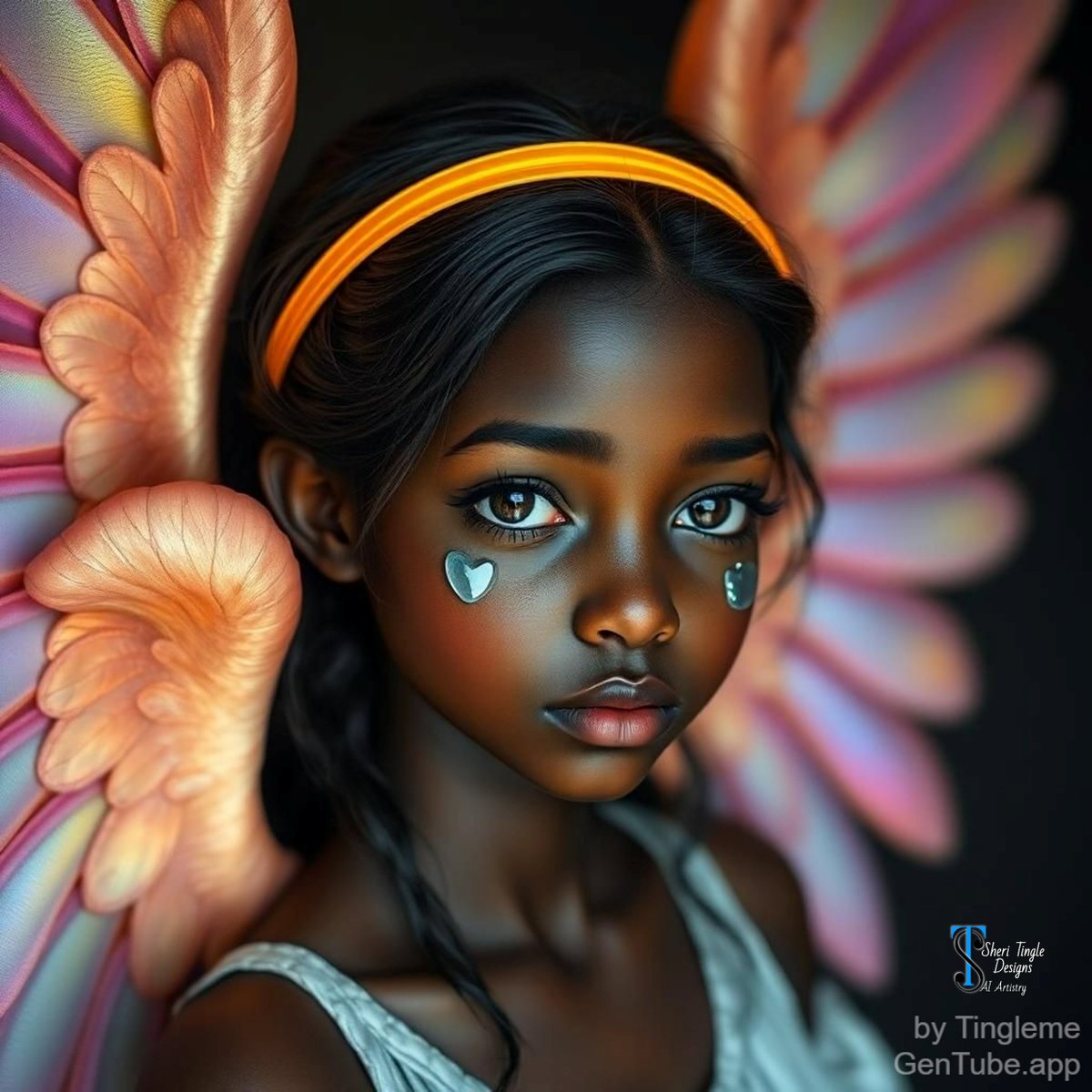 July 6, 2025 - Angel of the Day #187

Hello, it's day 187. Today’s angel is Calista Dawnseeker! Her serene yet serious gaze, tinged with a longing that pulls at the heart, speaks volumes. Those heart-shaped stickers on her cheeks remind you to hold space for your deepest