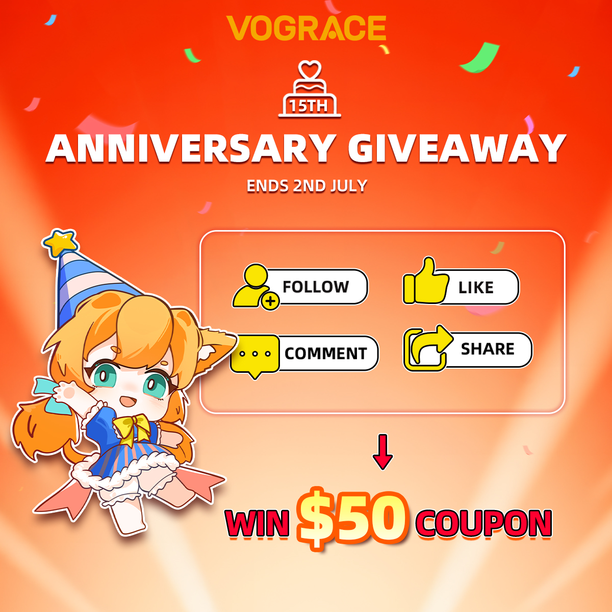 🎂Enter our $50 Daily Giveaway!
(1 lucky winner every day for 6 days!)

-RT
-Follow <a href="/VograceCharms/">Vograce</a> 
-Comment anything you want to say to Vograce!

🔥And you can find more info on our website for the biggest sale in 2025
vograce.com/pages/annivers…