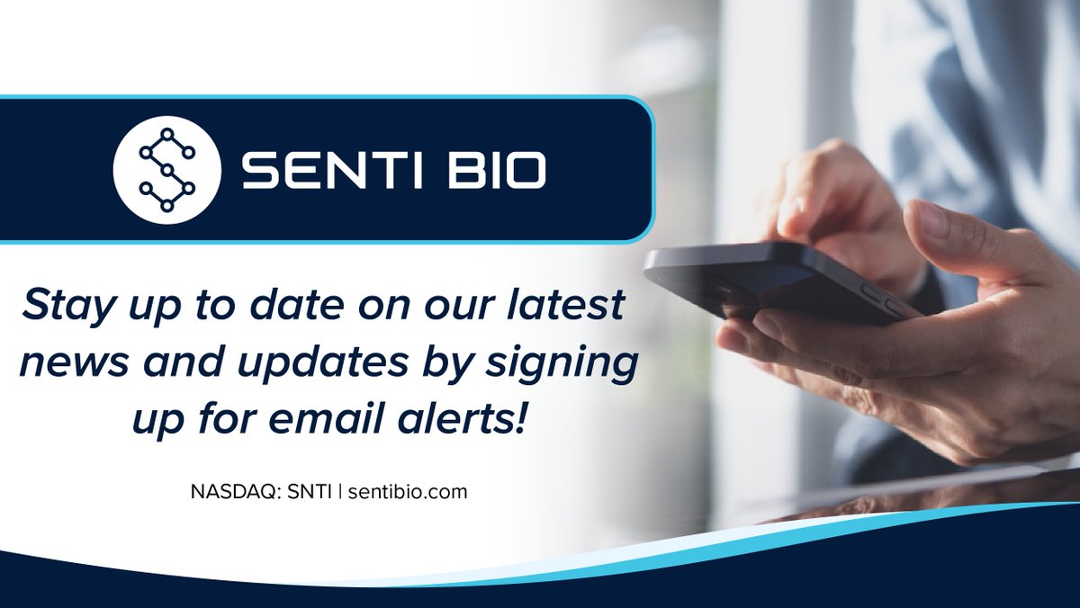 Senti Biosciences (@sentibio) on Twitter photo Stay up to date on our latest news, clinical progress, and company updates.
Sign up for email alerts: bit.ly/3ZVnb39 
$SNTI #CellTherapy #CARNK #AcuteMyeloidLeukemia #AML Stay up to date on our latest news, clinical progress, and company updates.
Sign up for email alerts: bit.ly/3ZVnb39 
$SNTI #CellTherapy #CARNK #AcuteMyeloidLeukemia #AML