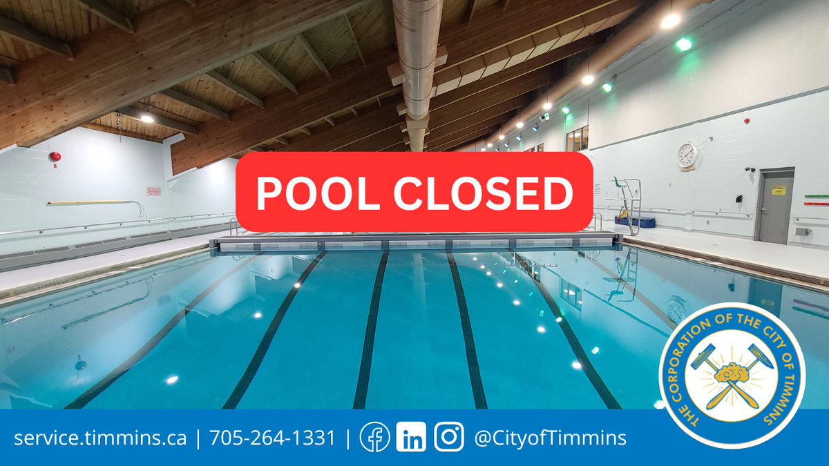 📷 The Archie Dillon Sportsplex Pool is closed effective immediately for Friday, June 27,  2025. It is due to the rain and water in the entrance and stairs.

All scheduled programming is canceled. For updates, please follow the pool page on #Facebook 

#timmins #weather