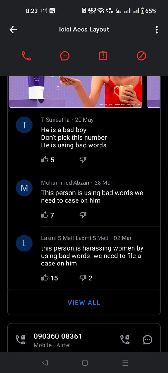 Mitheshkumar646's tweet photo. @CybercrimeCID @PoliceBangalore @NCWIndia @CPBlr 
Sir / Madam ,
A guy calling ladies and harassing them using foul language, and in Truecaller app also many are mentioned ( shared the screenshot) .   Requesting to take necessary action . https://t.co/dxzQ3lEqVS