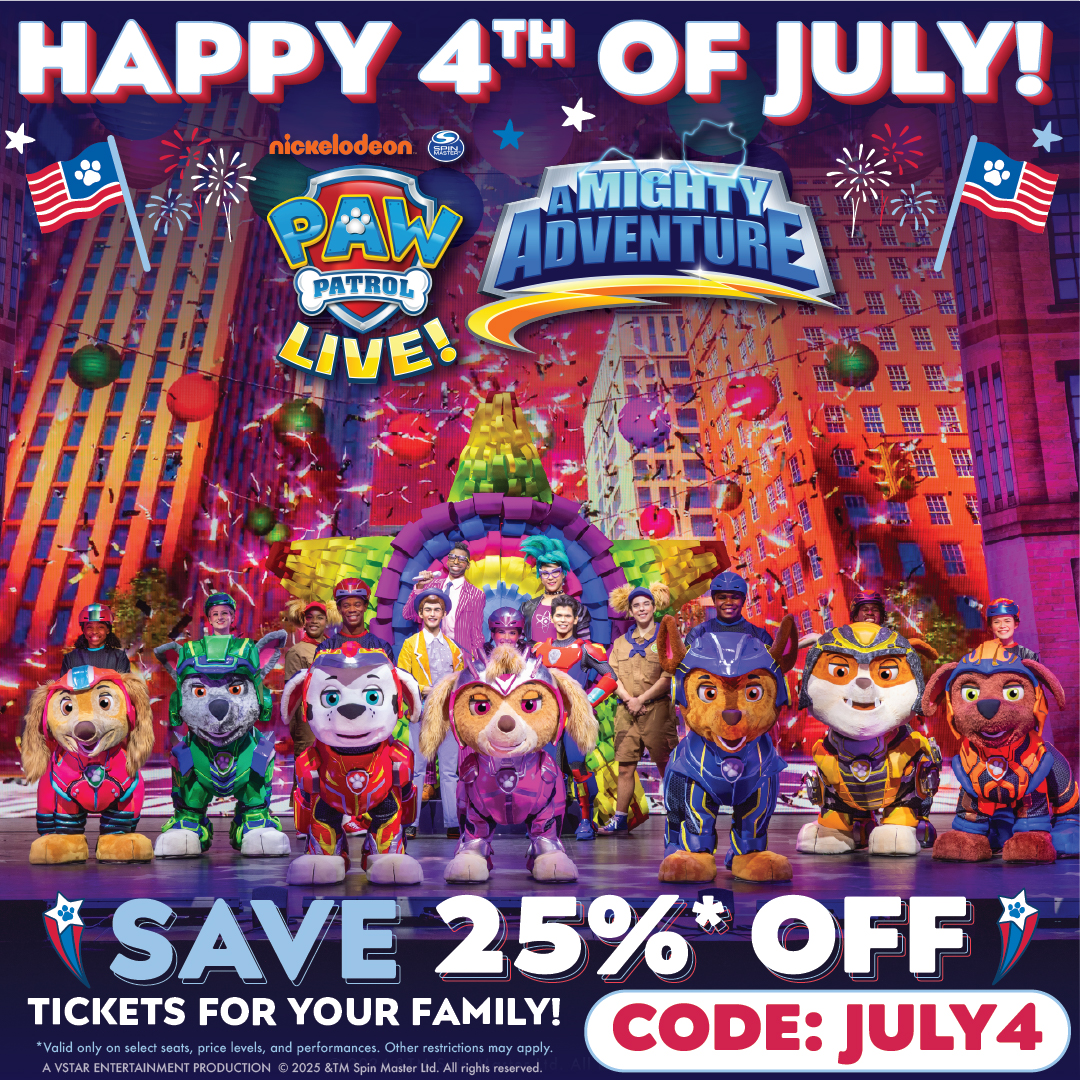INTRUSTarena's tweet image. 🎆 OFFER ALERT: Celebrate the 4th of July with 25% off on tickets to @PAWPatrolLive "A Mighty Adventure" in Wichita on December 20 & 21 at INTRUST Bank Arena! Use code JULY4 NOW before it's too late.
Tickets >>> selectaseat.com/paw25