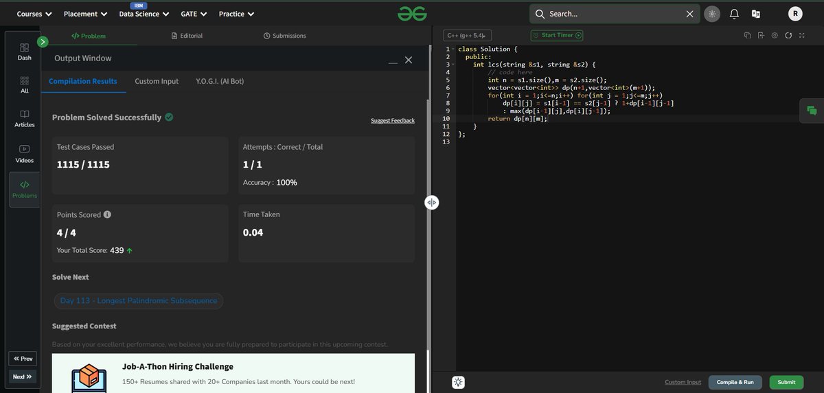 RupayanAuddya's tweet photo. Day 97 :- Longest Common Subsequence. #gfg160 &amp; #geekstreak2025.#dsa #coding #cpp. https://t.co/73Rodhmyg0