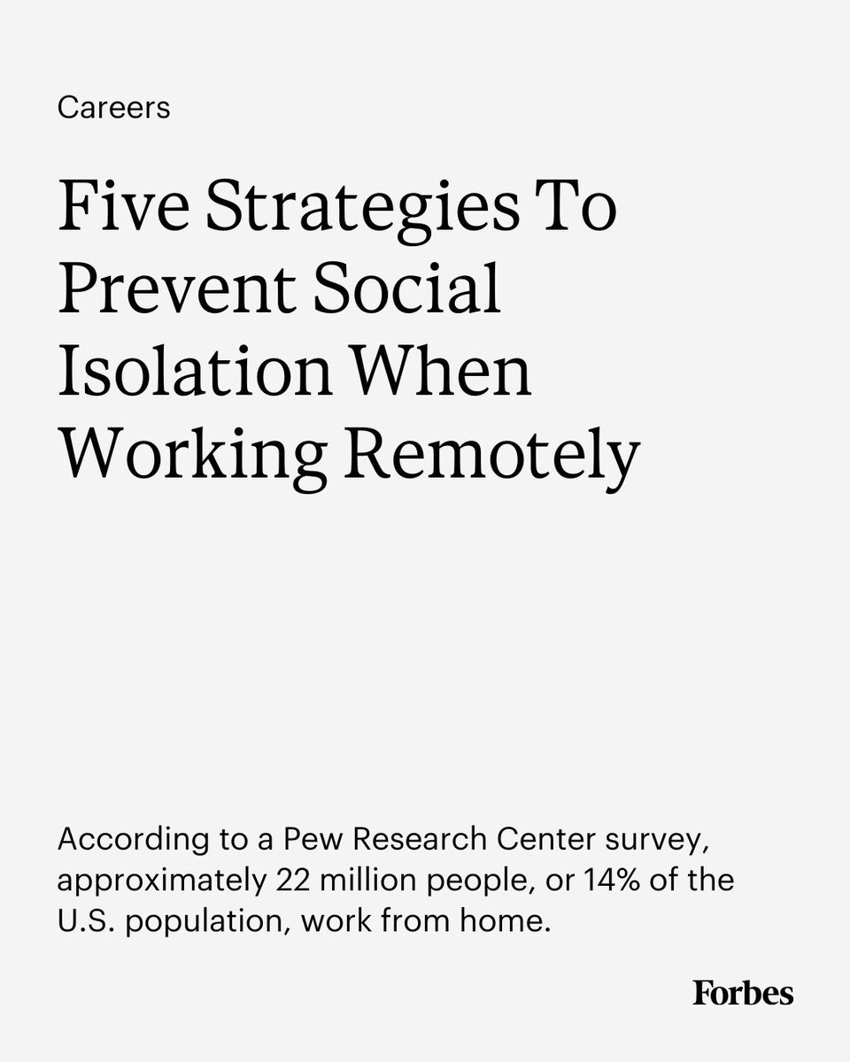 Forbes's tweet photo. If you're working remotely, you're likely familiar with the nagging sense of disconnection that can occur during long days alone in your home office. This isolation contributes to employee stress and poor job performance. https://t.co/hAuTDSiA4G https://t.co/ENrx7lABzy