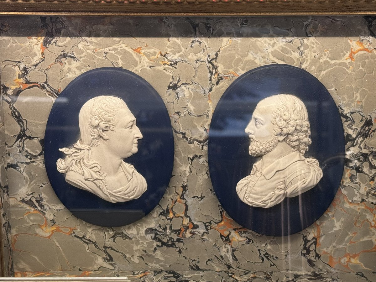 Here is a basalt intaglio of actor #DavidGarrick looking side profile into the face of his hero, #WilliamShakespeare. The #intaglio was produced by #Wedgwood &amp; Bentley and was sold out their rooms at number 12 and 13 in Greek Street, Soho, London in 1777.