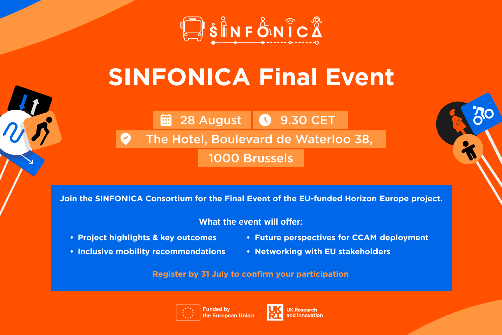 SINFONICA (@sinfonica_eu) on Twitter photo ๐ SINFONICA Final Event - Brussels, 28 Aug 2025!
Join us to discover how #CCAM can shape inclusive mobility ๐ฏ
โ
 Project results โ
 EU stakeholder networking
โ
 Policy recommendations
Register by 31 July at this link: docs.google.com/forms/d/e/1FAIโฆ
#HorizonEurope #SmartMobility ๐ SINFONICA Final Event - Brussels, 28 Aug 2025!
Join us to discover how #CCAM can shape inclusive mobility ๐ฏ
โ
 Project results โ
 EU stakeholder networking
โ
 Policy recommendations
Register by 31 July at this link: docs.google.com/forms/d/e/1FAIโฆ
#HorizonEurope #SmartMobility