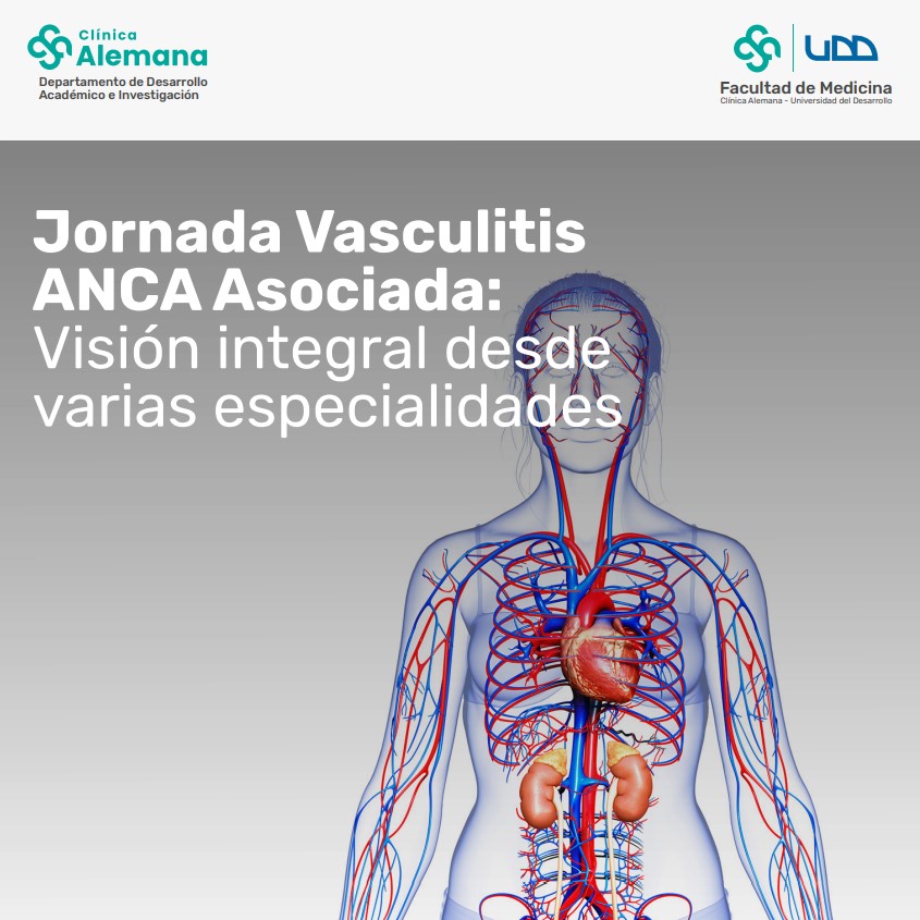 Te invitamos a la Jornada “Vasculitis ANCA-asociada: Visión integral desde varias especialidades” días 28 y 29 de agosto 2025. Una instancia multidisciplinaria para actualizar conocimientos y compartir experiencias clínicas.