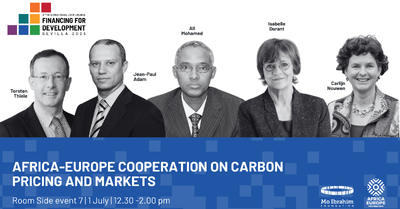 AfricaEuropeFdn's tweet photo. 🔊 Don’t miss our high-level dialogue on Africa-Europe Cooperation on Carbon Pricing and Markets at FfD4!

📅 1 July | 🕧 12:30–2PM 

🎙We’ll unpack Article 6 readiness, blue carbon &amp; how AU &amp; EU can build joint solutions to scale carbon finance and drive global climate action.