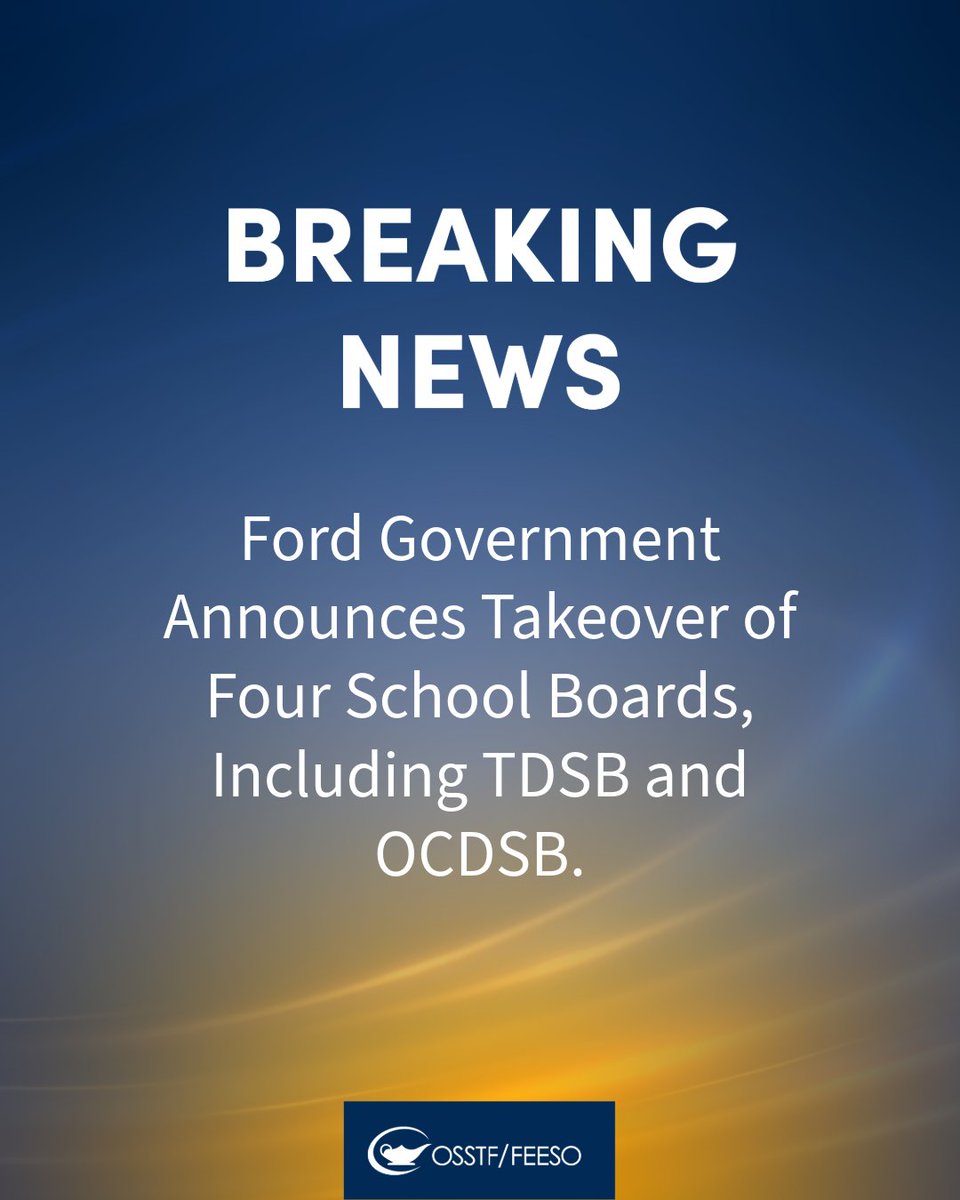🚨 BREAKING: The Ford government is taking control of four school boards — TDSB, OCDSB, TCDSB, and the Dufferin-Peel Catholic board — in a sweeping move that will likely undermine local democracy.

Minister Calandra claims it’s about “accountability” - but look at Thames Valley,