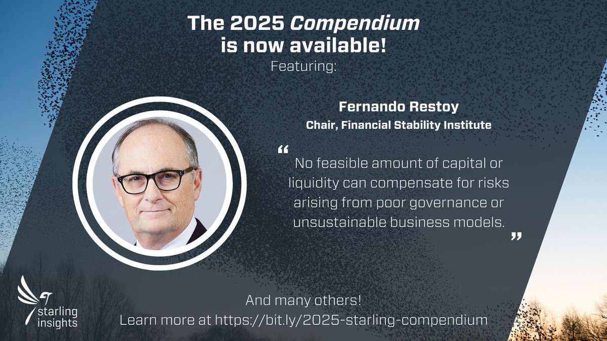 StarlingTrust's tweet image. Don't miss the article by Fernando Restoy, Chair of the Financial Stability Institute, in our 2025 Compendium!
Expanding on recent debates over the post-crisis prudential framework, Restoy argues that policymakers should focus on strengthening qualitative supervision rather than…