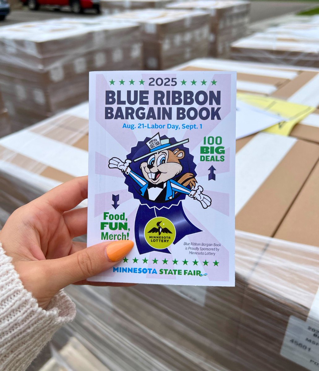 mnstatefair's tweet image. The 2025 Blue Ribbon Bargain Books have arrived! 🥳
For just $5, you get 100 amazing coupons. Don't want to miss out on this deal, sponsored by @mnlottery! 📘
Purchase at participating Cub stores starting July 13 OR get them online at: bit.ly/msf-brbb
