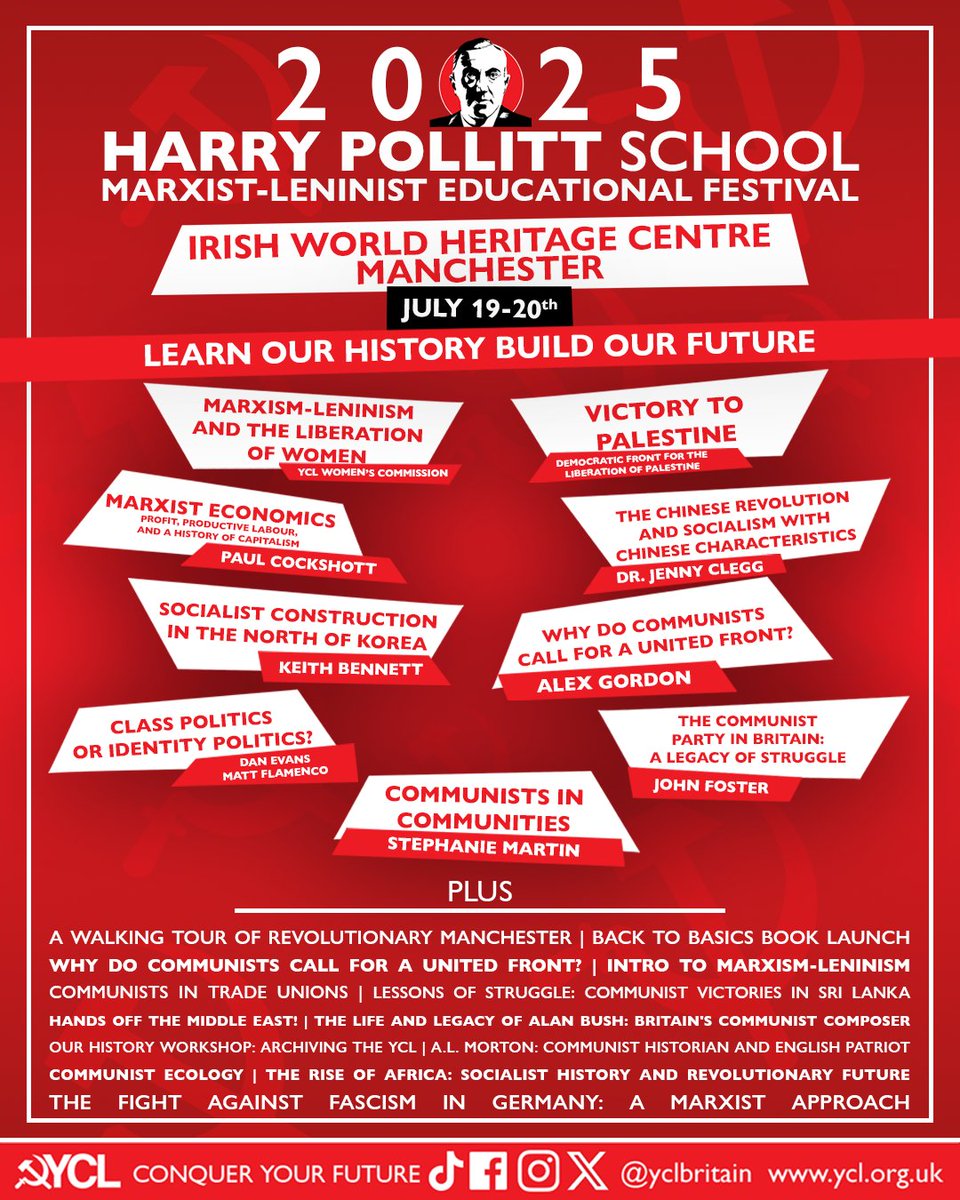 GlasgowBranchCP's tweet image. This year's Harry Pollitt School ran by @yclbritain features several Glasgow-based speakers and a wide range of talks on a plethora of topics, get your ticket at: ycl.org.uk/pollitt/ 📕🚩