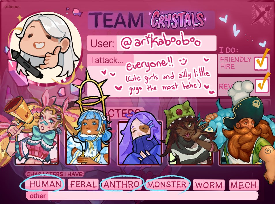 Arikabooboo's tweet image. Ficha del artfight jeje se vieneeeee🤠
artfight.net/~arikabooboo