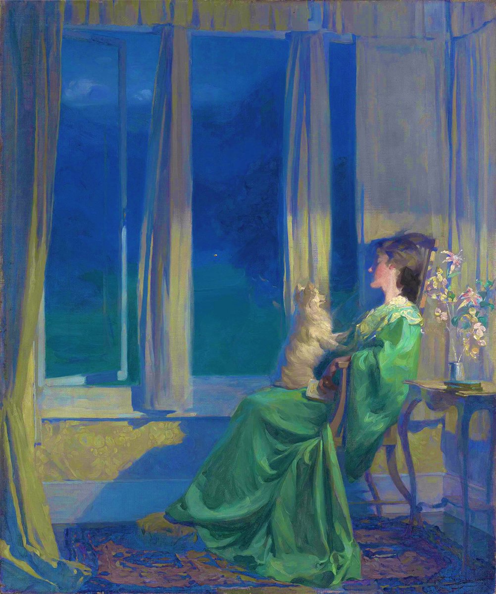 When the blue evening slowly falls, Frank Bramley, 1909. A member at one time of the #Newlyn Group of artists based in #Cornwall, this painting was created when the artist was living in the village of #Grasmere in the #LakeDistrict. #Edwardian #art #FolkloreSunday