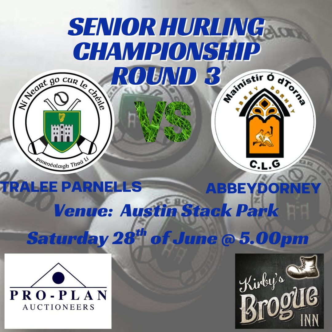 Best of luck to our Senior hurler in the Garvey's SuperValu Senior Hurling Championship Round 3 game against the reigning <a href="/Kerry_Official/">Kerry GAA</a> County Champions <a href="/GAA_Abbeydorney/">Abbeydorney GAA</a> 

Thanks to our senior sponsors 
@Kirby's Brogue Inn &amp; proplan.ie