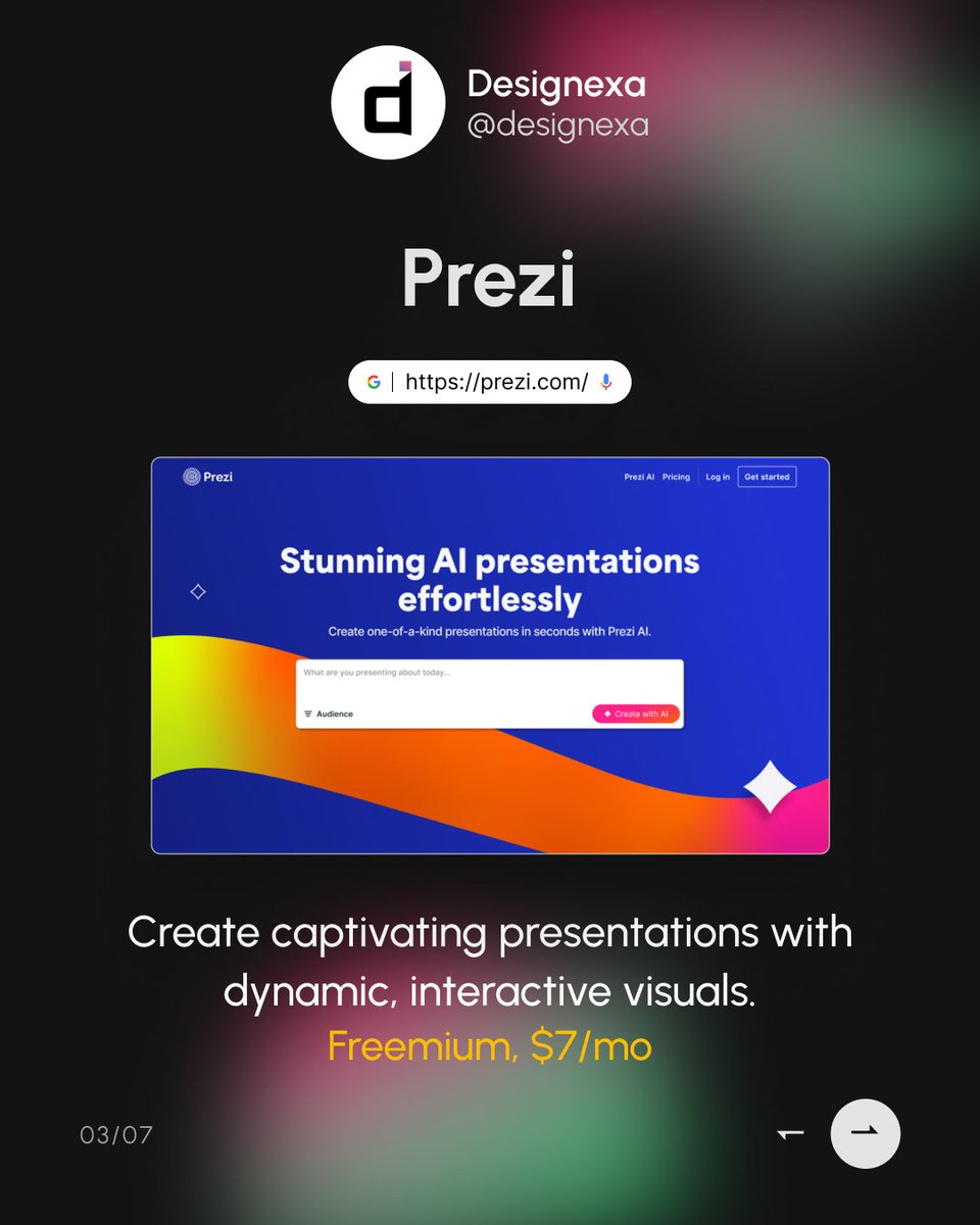 designexa's tweet photo. Level up your storytelling with AI-powered platforms designed to make your presentations sharper, faster, and more engaging.

From pitch decks to dynamic slides, these tools help you create with clarity and confidence.

Explore the tools. Elevate your workflow. https://t.co/xVFvl8kdwi