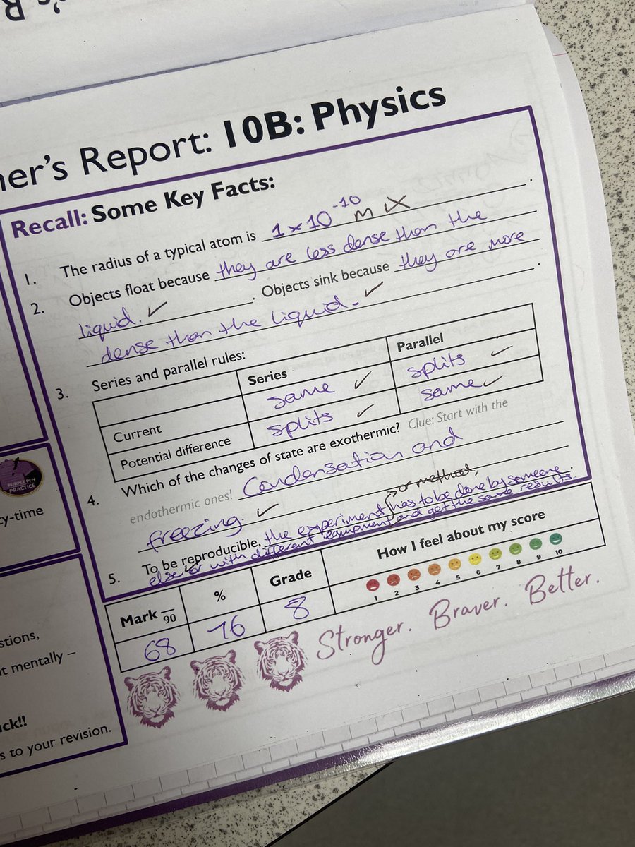 MissWadden's tweet image. Beautiful Feedforward work from my Y10 Triple group.  

Working hard to focus on some key ‘set answers’ to target the top grades. 💜🌟