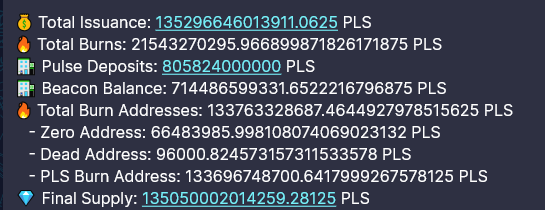 RichardHeartWin's tweet photo. Richard Heart design tip. Larger numbers should look larger. Smaller numbers should look smaller. So align columns by their decimal points. Otherwise it all looks like number salad. An example, salad in image one. Clean in image 2. These numbers aren't final, they're in progress

TLDR; The supply has gone down since launch with like 155B burnt since launch. I have to check on somethings things still though, the numbers aren't final.