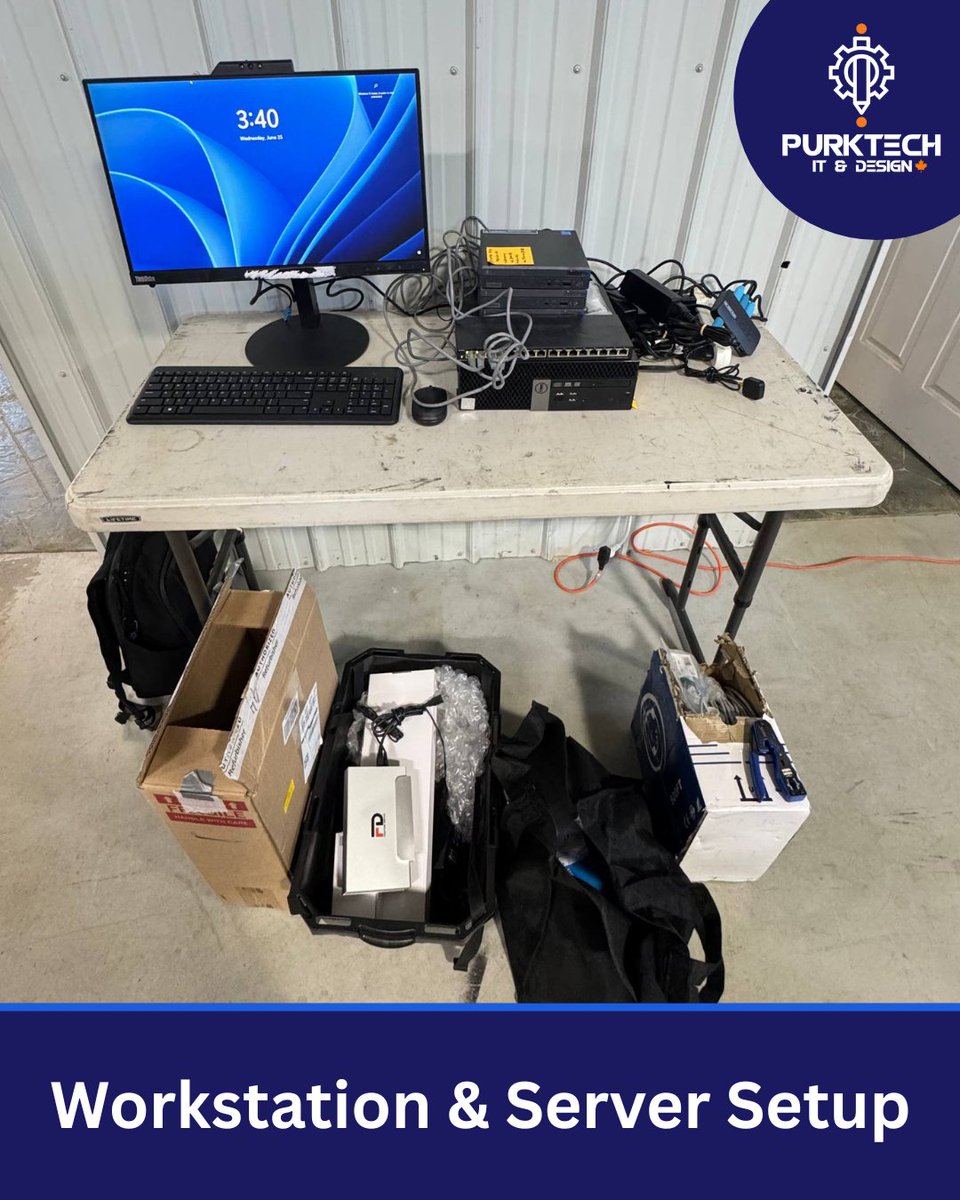 PurkTech's tweet image. Workstation and server setup stage 1 of 2 complete at Erwood Air! We're preparing the client in advance with the user accounts and data so it's a seamless switchover when we go back to do the rest of the networking.