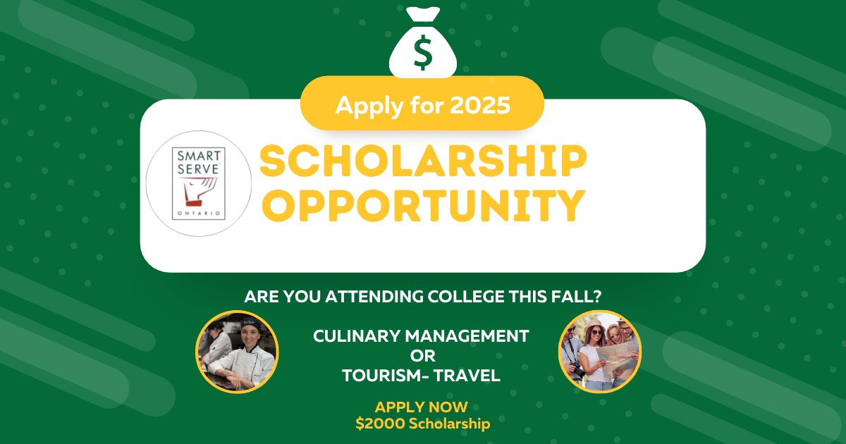 📣 Headed to St. Clair College this Fall for Culinary Management or Tourism- Travel from an Ontario Highschool?
Smart Serve, Yconic &amp; Student Life Network are offering 50 x $2,000 scholarships!
Applications open now—awarded all July. 
💸 Apply today: forms.55rush.com/smartservescho…