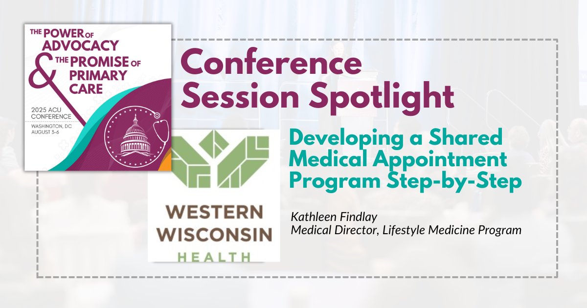 Lifestyle medicine and Shared Medical Appointments can help CHCs improve quality of care while reducing provider burnout. Join Dr. Kathleen Findlay of Western Wisconsin Health to learn a step-by-step approach to building an SMA model at #ACUConf: bit.ly/408VR1C