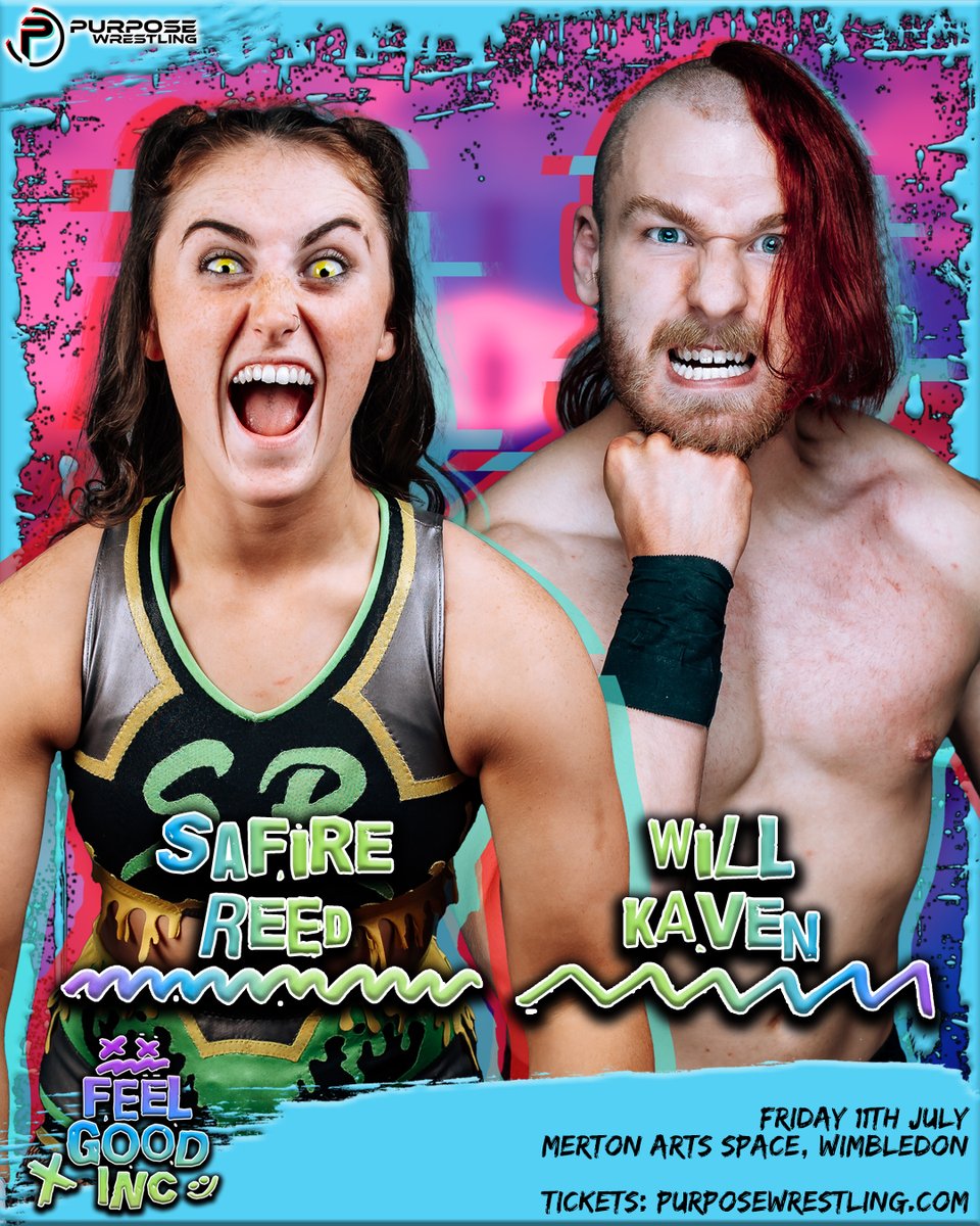Purpose Wrestling (@wrestlepurpose) on Twitter photo 🚨 MATCH ANNOUNCEMENT 🚨
FEEL GOOD INC
Friday, 11 July
Tix: purposewrestling.com/11jul
<a href="/safirewrestler/">Safire Reed ⚡️</a> vs. <a href="/WillKaven13/">Will Kaven</a>
Wimbledon Library, London
Doors 7:40pm | Show: 8pm 🚨 MATCH ANNOUNCEMENT 🚨
FEEL GOOD INC
Friday, 11 July
Tix: purposewrestling.com/11jul
<a href="/safirewrestler/">Safire Reed ⚡️</a> vs. <a href="/WillKaven13/">Will Kaven</a>
Wimbledon Library, London
Doors 7:40pm | Show: 8pm