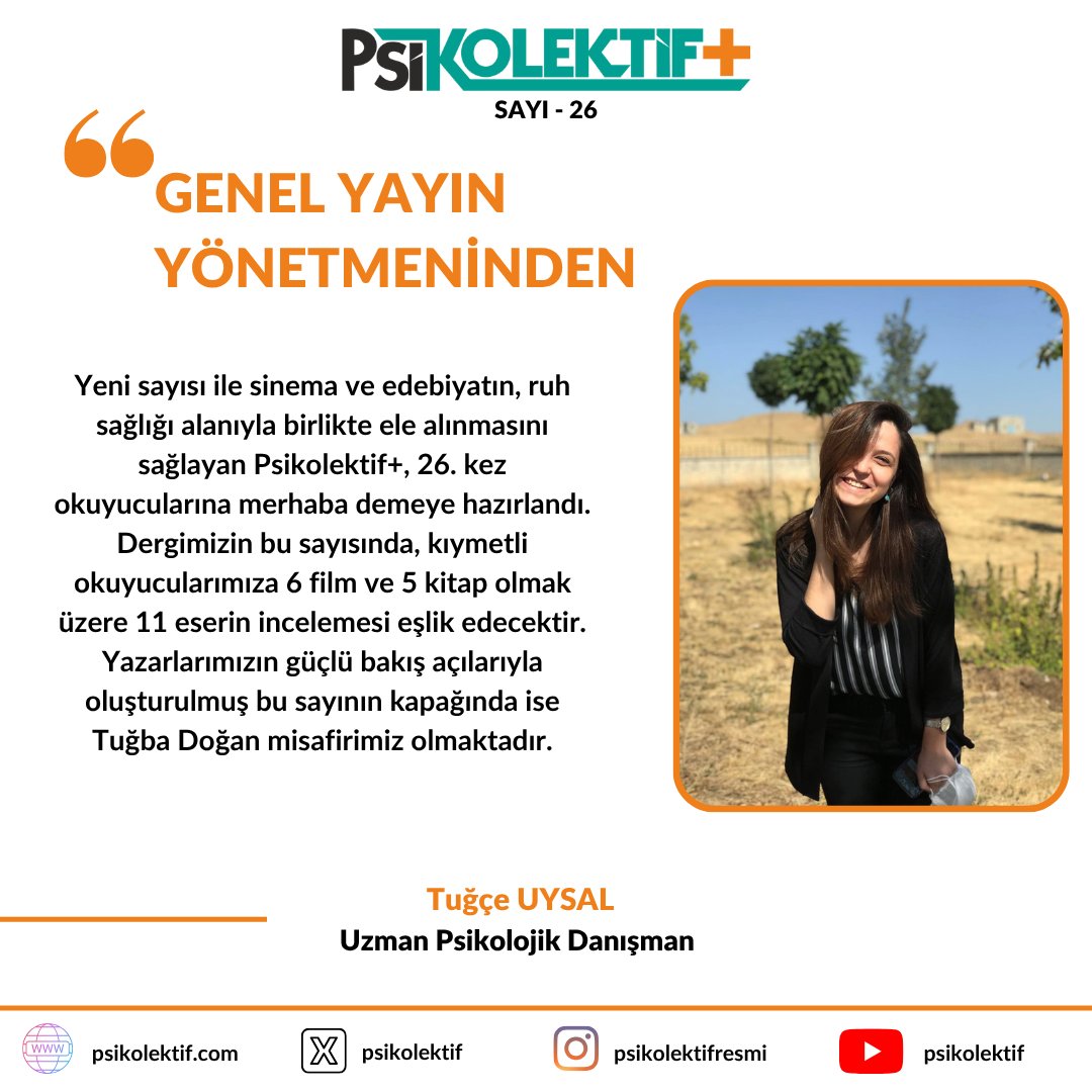 psikolektif (@psikolektif) on Twitter photo Psikolektif + Dergimizin 26. Sayısında bizleri Genel Yayın Yönetmenimiz Uzman Psikolojik Danışman Tuğçe Uysal (<a href="/Tuceerdem/">tuğçe erdem</a>), ''Genel Yayın Yönetmeninden'' başlıklı yazısıyla karşılıyor. Yazıyı ve dergiyi okumak için:
psikolektif.com/psikolektif/ps… Psikolektif + Dergimizin 26. Sayısında bizleri Genel Yayın Yönetmenimiz Uzman Psikolojik Danışman Tuğçe Uysal (<a href="/Tuceerdem/">tuğçe erdem</a>), ''Genel Yayın Yönetmeninden'' başlıklı yazısıyla karşılıyor. Yazıyı ve dergiyi okumak için:
psikolektif.com/psikolektif/ps…
