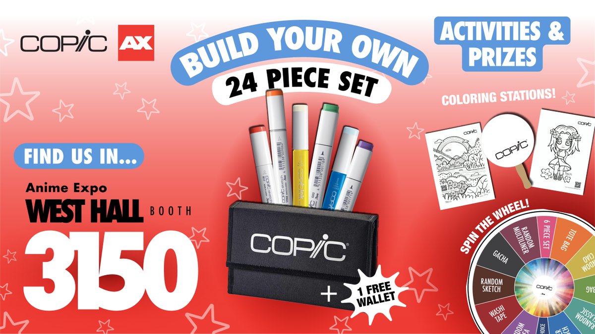 ⭐ We’re coming to Anime Expo LA! ⭐

Come see us at booth 3150 in the West Hall for another AWESOME annual celebration of Japanese pop culture! Stop by, try out some markers, build your own 24 piece marker set, and win awesome prizes!