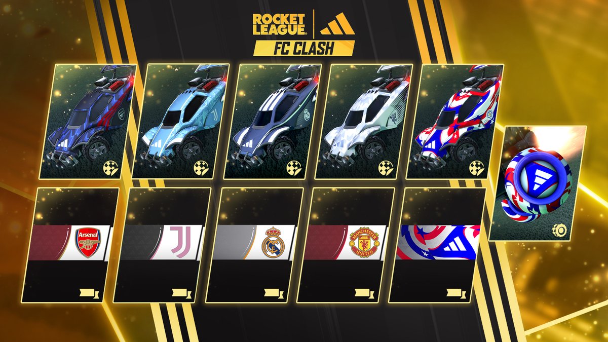RocketLeague's tweet image. 11 new items are waiting to be unlocked by completing adidas FC Clash Challenges! How’s your haul lookin?