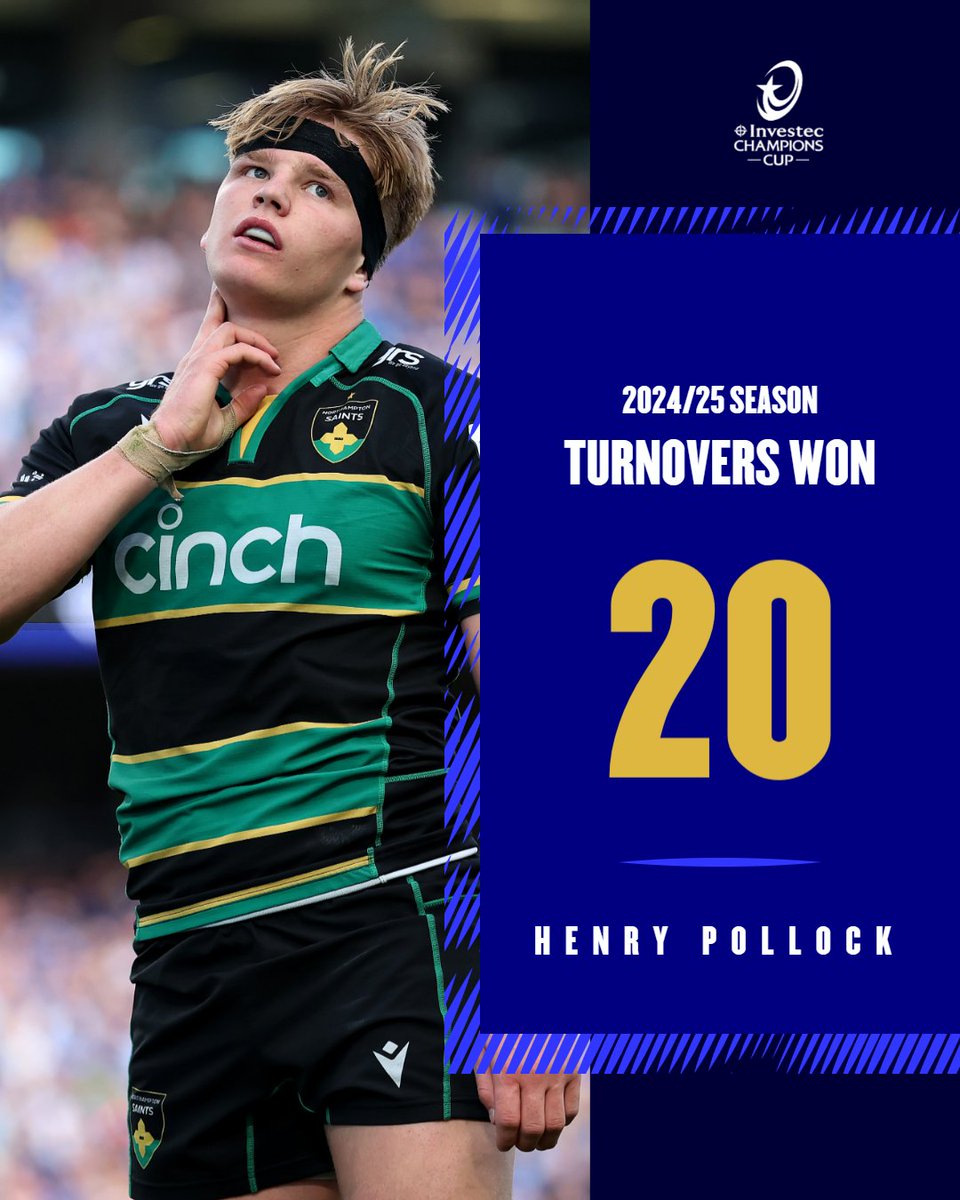 Turnover king 👑

Henry Pollock was ruthless in Northamptons Saints’ 2024/25 #InvestecChampionsCup campaign, can he be as pivotal for the Lions? 🦁