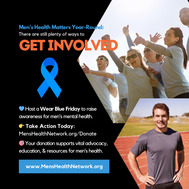 It’s the Final Friday of #MHM—But Not Your Last Chance to Make a Difference

Plan a #WearBlue Friday to raise awareness about men’s mental health.

Your donation fuels resources, advocacy, &amp; #education.
Don’t let the month end without taking action.

ow.ly/Lopx50Wa8hF