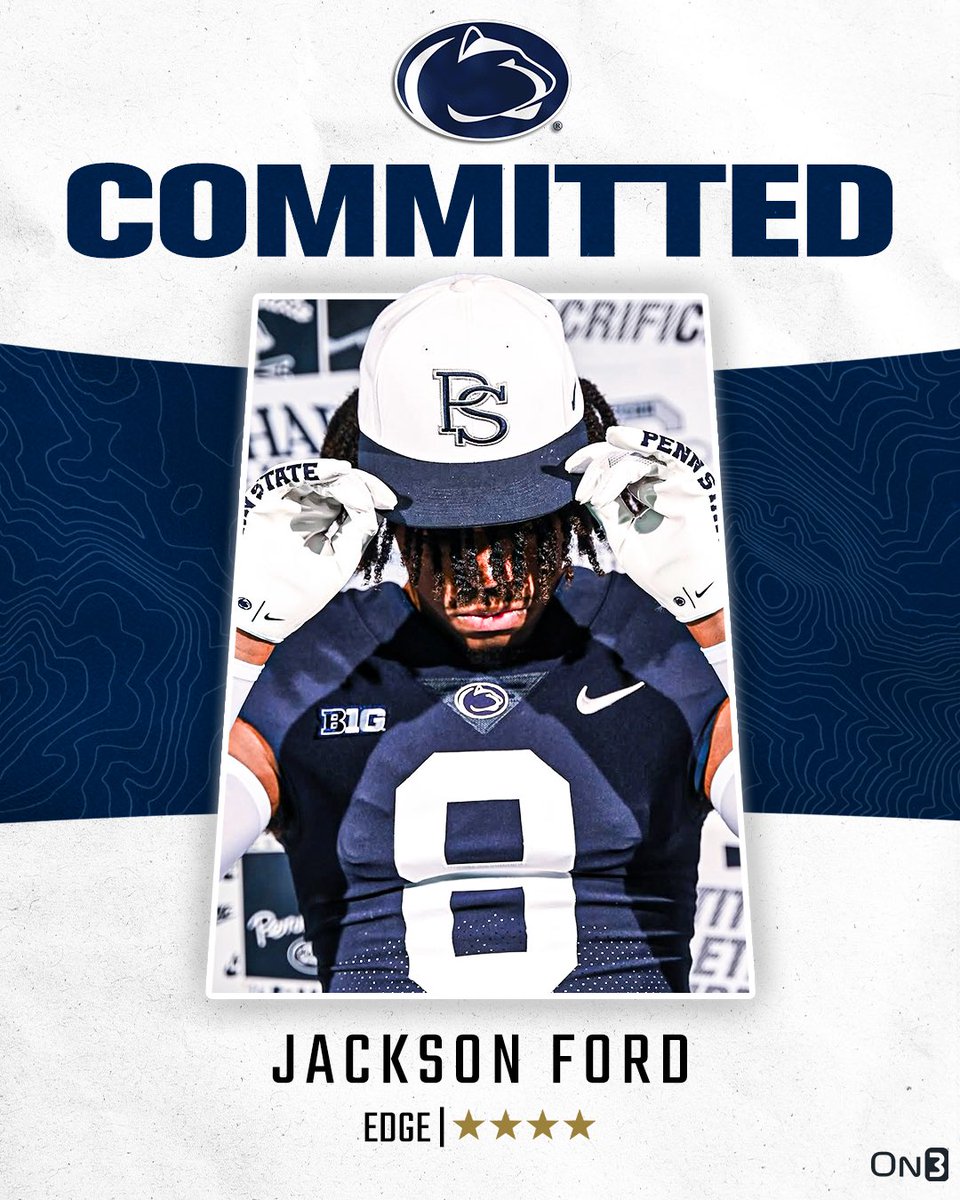 On3 Recruits (@on3recruits) on Twitter photo 🚨BREAKING🚨 4-star EDGE Jackson Ford has committed to Penn State, <a href="/Hayesfawcett3/">Hayes Fawcett</a> reports🦁
More from <a href="/ChadSimmons_/">ChadSimmons</a>: on3.com/news/4-star-ed… 🚨BREAKING🚨 4-star EDGE Jackson Ford has committed to Penn State, <a href="/Hayesfawcett3/">Hayes Fawcett</a> reports🦁
More from <a href="/ChadSimmons_/">ChadSimmons</a>: on3.com/news/4-star-ed…