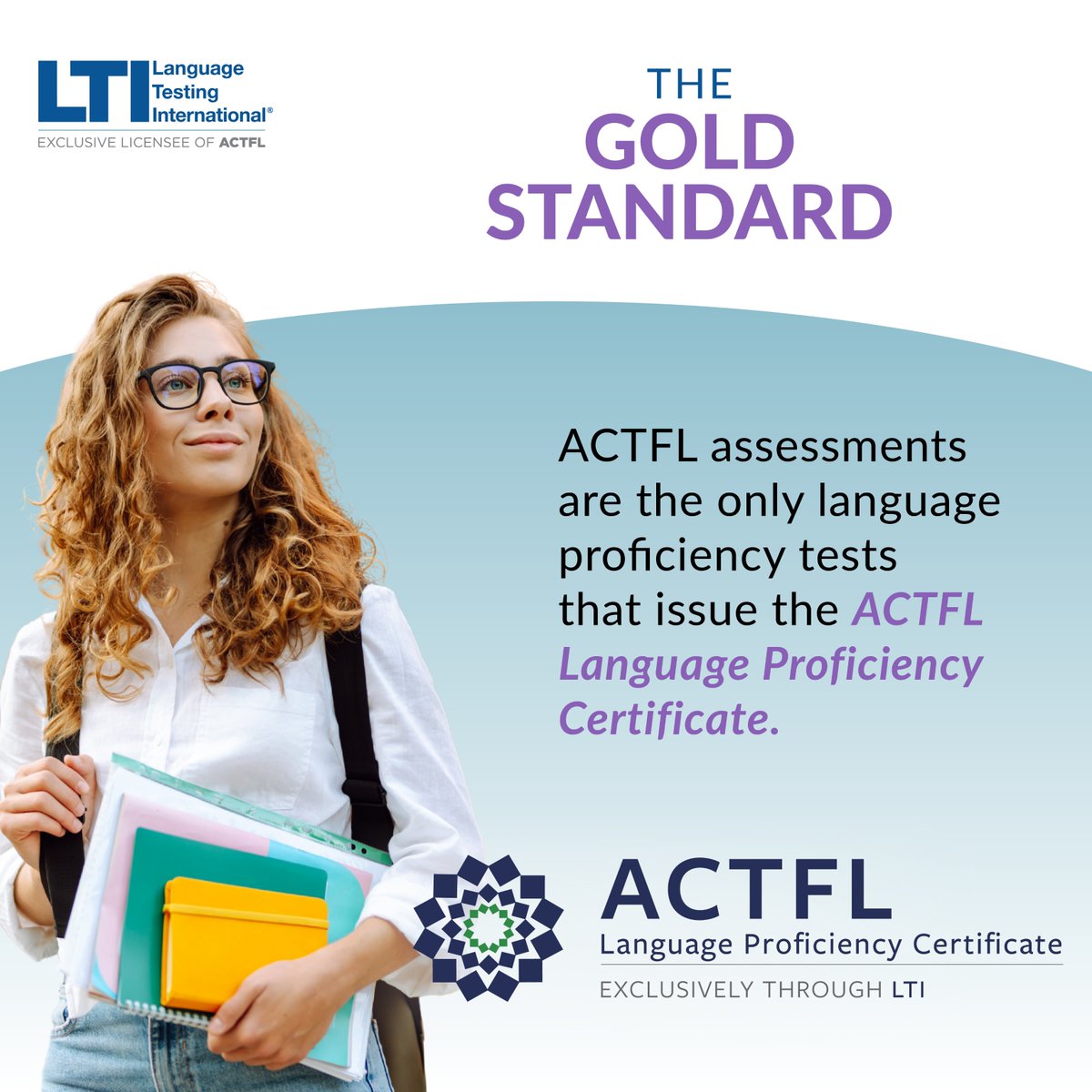 LTILanguageTest's tweet image. No other language test offers you an ACTFL language proficiency certificate. A certificate from ACTFL gives you an advantage in the global marketplace.
Certify today: ow.ly/L7p850WfxOj
#langchat #ACTFLAssessments #GoldStandard #LanguageCertificate #LanguageCredentials