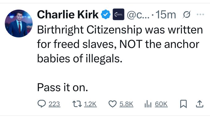 The 14th Amendment was written because racists like you didn’t want Black people to be full citizens. Now you’re trying to gatekeep it?

If you're born here, you're a citizen. Period.