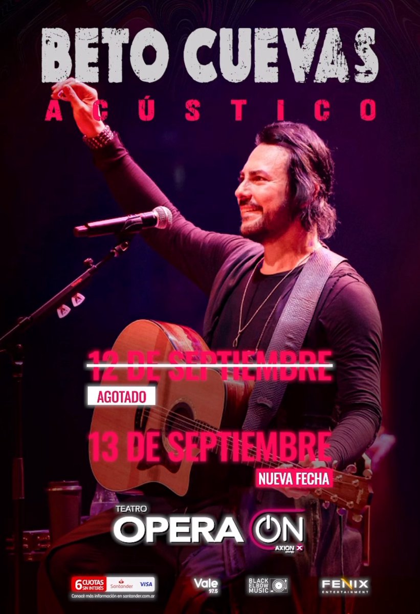 ‼️Beto Cuevas anuncia segunda fecha en Argentina!

Por entradas agotadas, nueva fecha en el Teatro Ópera ON de CABA

🗓️ 12 de septiembre AGOTADO
🗓️ 13 de septiembre 👉 NUEVA FECHA 
📍 Teatro Ópera On (CABA) 
🎫 Entradas ya a la venta en @ticketekar con todos los medios de pago