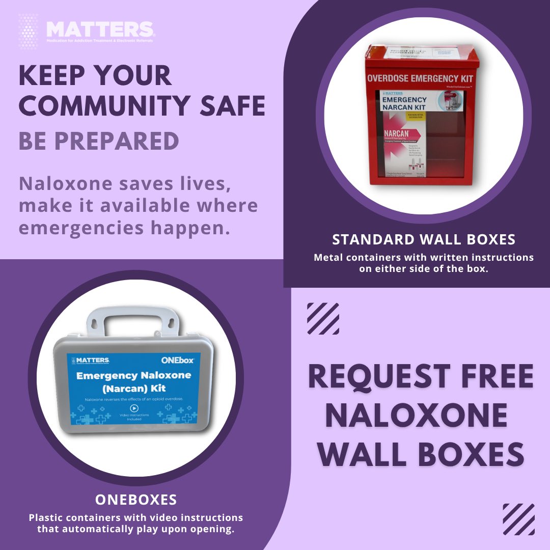 Emergencies can happen anywhere and being ready makes all the difference.
Equip your space with life-saving naloxone wall boxes at no cost. 

Learn more and request yours at mattersnetwork.org/naloxone.