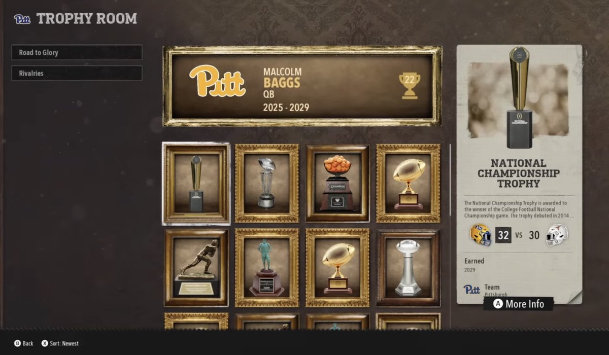 TheLoyalSons's tweet image. EA Sports can see into the future. The player featured in the NCAA 2026 Road To Glory trailer goes to Pitt, wins a Heisman, and wins 2 National Championships. One of which is a blowout over our pals from Creepy Valley.