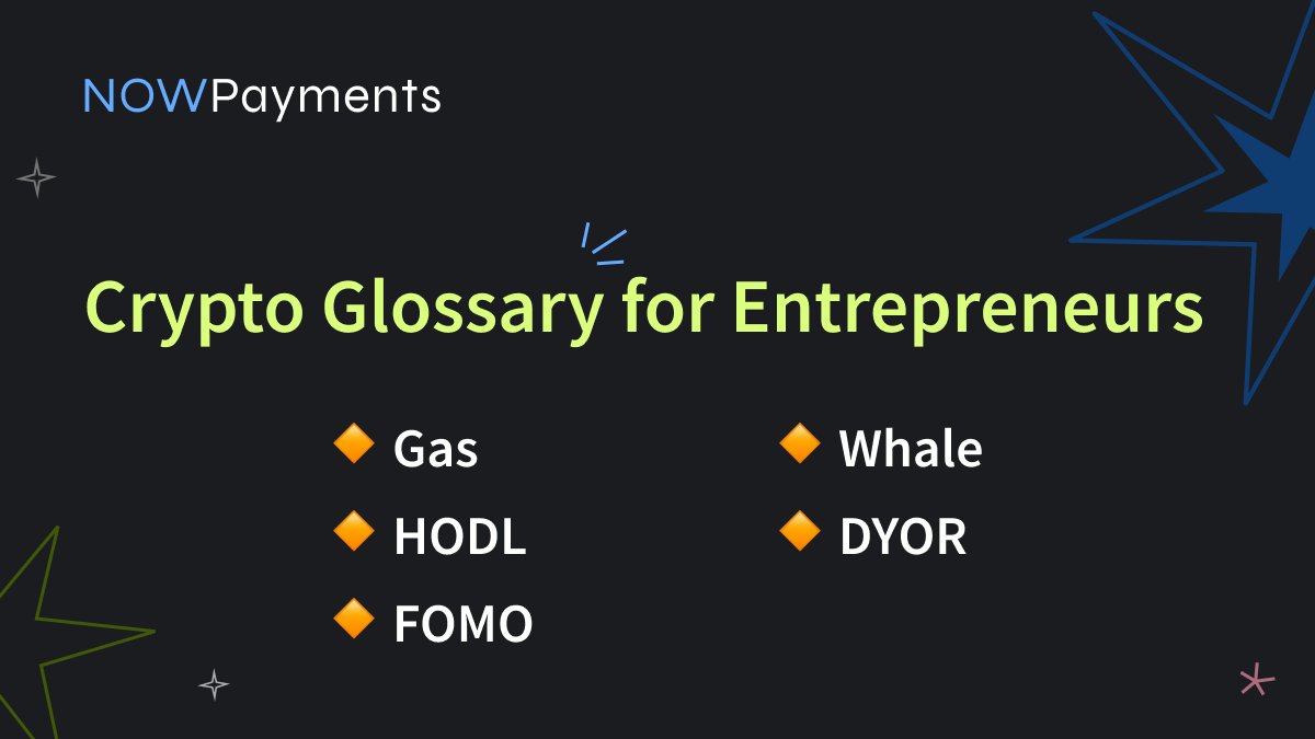 NOWPayments_io's tweet photo. 🧠 Crypto Slang 101 for entrepreneurs:
Want to accept crypto but lost in jargon?
Start here:

🔸 Gas = fee
🔸 HODL = hold forever
🔸 FOMO = fear of missing gains
🔸 Whale = big-money trader
🔸 DYOR = don’t blame others

Speak Web3 — serve Web3.

#CryptoSlang #Web3Basics https://t.co/5GeBzv5xcd