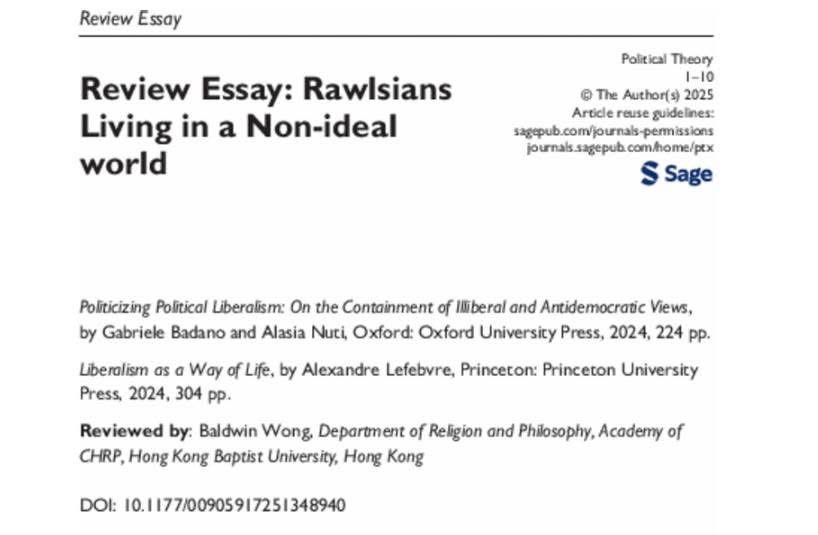 Baldwin Wong (@bwwong1984) on Twitter photo My review on <a href="/alex_usyd/">Alexandre Lefebvre</a> recent book , and the book Gabriele Badano and Alasia Nuti, has been out in <a href="/PoliticalTheory/">Political Theory</a>. Both are great innovative philosophical works that explain how Rawlsianism can respond to some pressing problems nowadays. Strongly recommend! 👍 My review on <a href="/alex_usyd/">Alexandre Lefebvre</a> recent book , and the book Gabriele Badano and Alasia Nuti, has been out in <a href="/PoliticalTheory/">Political Theory</a>. Both are great innovative philosophical works that explain how Rawlsianism can respond to some pressing problems nowadays. Strongly recommend! 👍