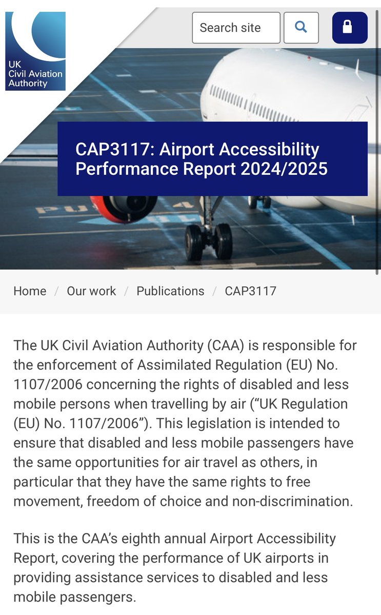 📢The @UKCAA’s CAP 3117 report on UK airport accessibility is out!
"Although the T3 performance is disappointing <a href="/HeathrowAirport/">Heathrow Airport</a> has a firm grip on this and we look forward to improvement"-HPF Chair
📄 caa.co.uk/our-work/publi…
#Accessibility