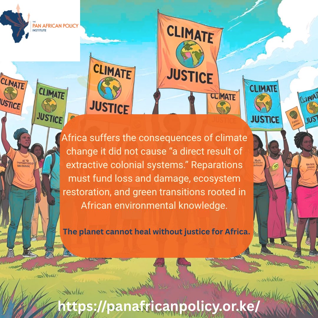 PanAfrican_PI's tweet photo. From colonial extraction to climate injustice. Africa contributes least but suffers most. True climate action means reparations, restoration, and respect for African solutions. 

#ClimateJustice #environmentaljustice #AfricaClimateAction #lossandDamage https://t.co/m3wpXIrtmZ