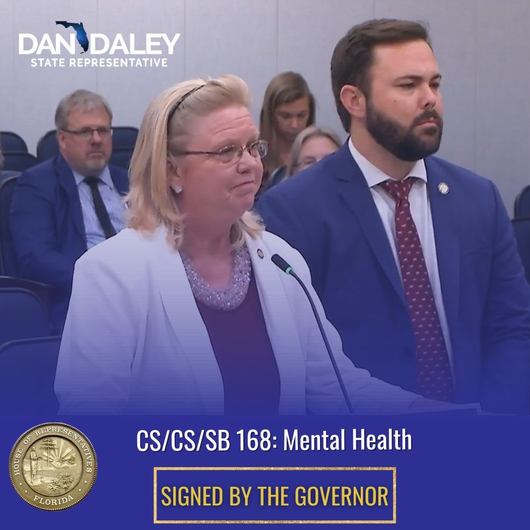 RepDanDaley's tweet image. SB 168, also know as the "Tristin Murphy Act," was signed into law by the Governor this week! Proud to work with Rep. Cobb to expand mental health resources, support vets, and improve care across Florida.
