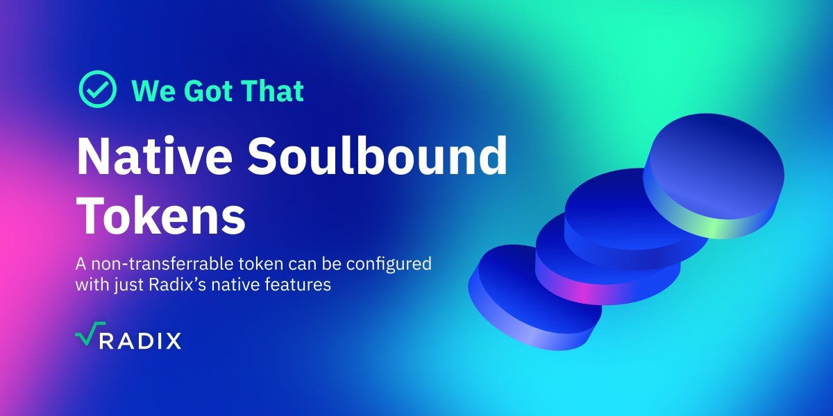Imagine a universe where: your coding bootcamp certificate, your DAO contributions, your DeFi trading track record - all living on-chain, provably yours, impossible to fake or lose. 

That's what a Native Soulbound Token on Radix is ✌️