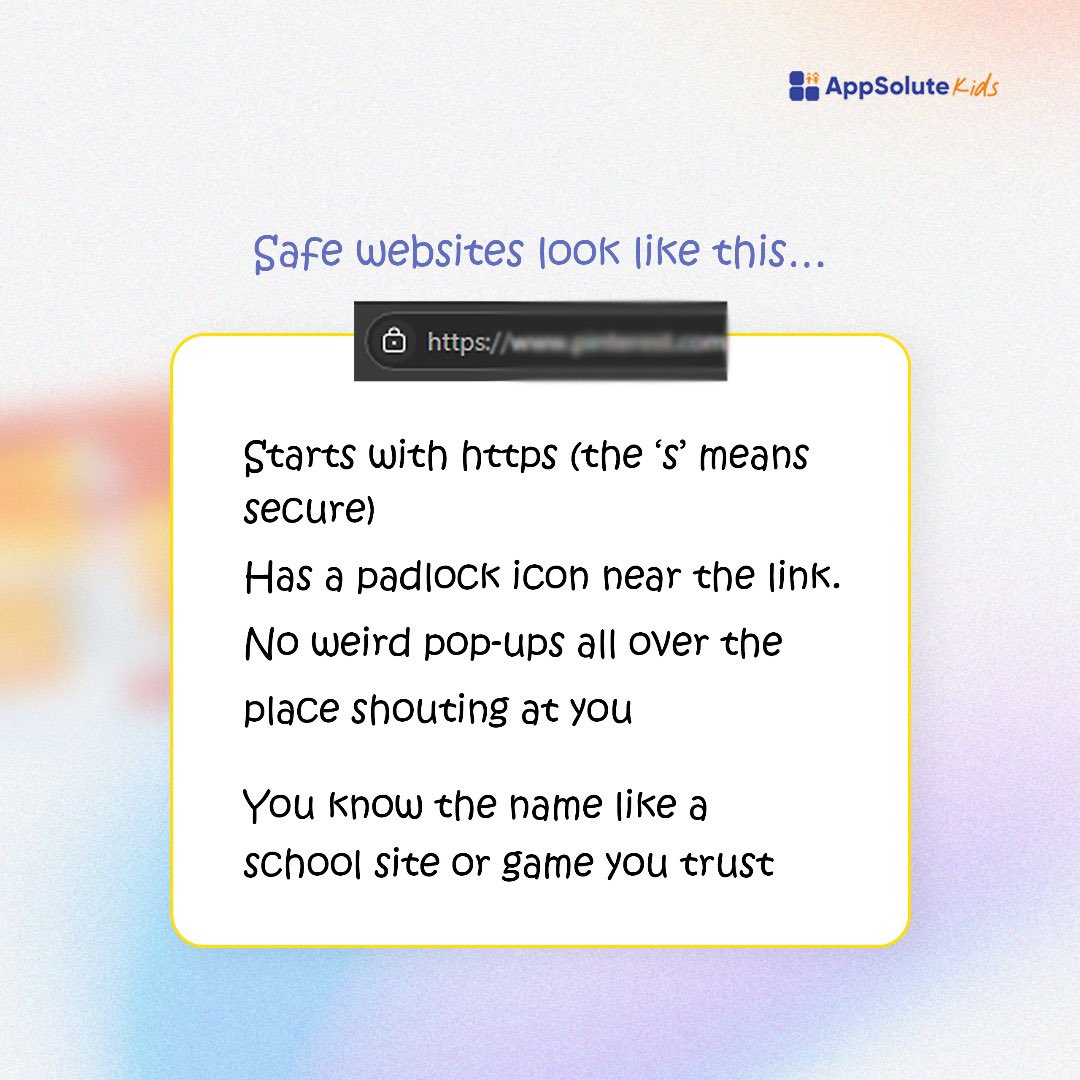 Appsolute_Kids's tweet image. Not every website is your friend.
Here’s how to tell which is which so you can browse smarter and safer. 

#kidstechtips #internetsafety #websafeforkids #digitalsmarts #appsolutecommunity #staycybersafe #techsavvykids