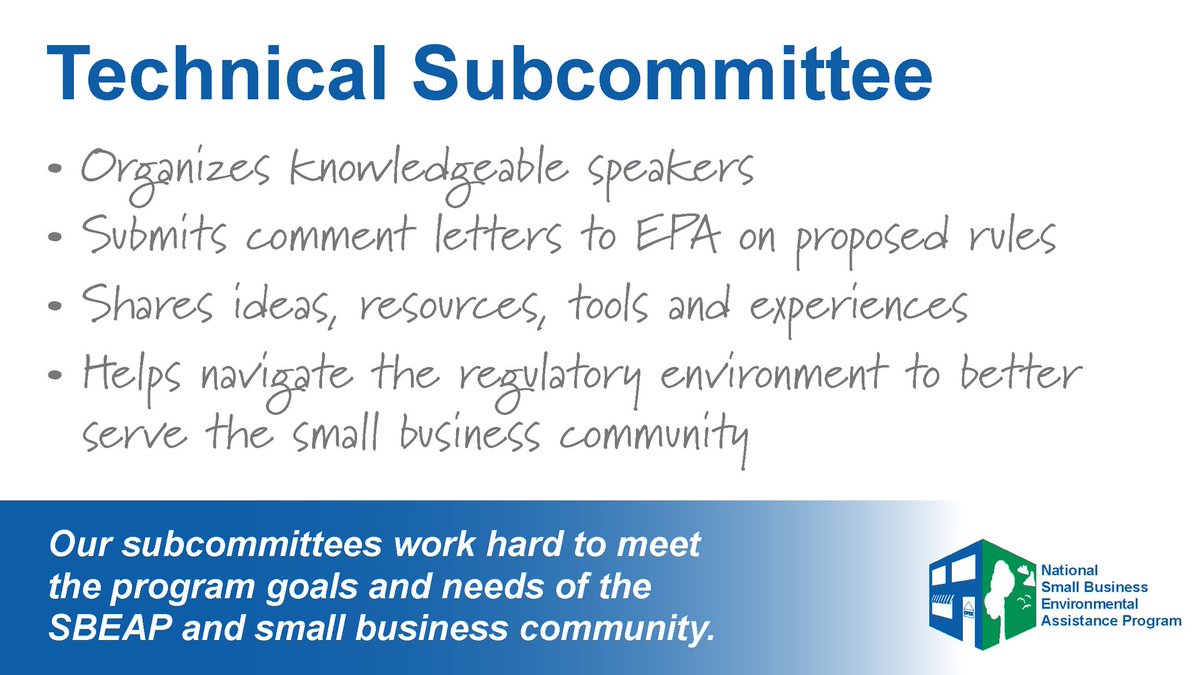 National_SBEAP's tweet photo. Environmental regulations are always changing, and it can be a challenge for #SBEAP assistance providers to keep up. The Technical Subcommittee works to better understand complex environmental policy and the impact it has on #SmallBusiness. Learn more: https://t.co/B5Q2Hu0oGW https://t.co/DBb99Ctc3E