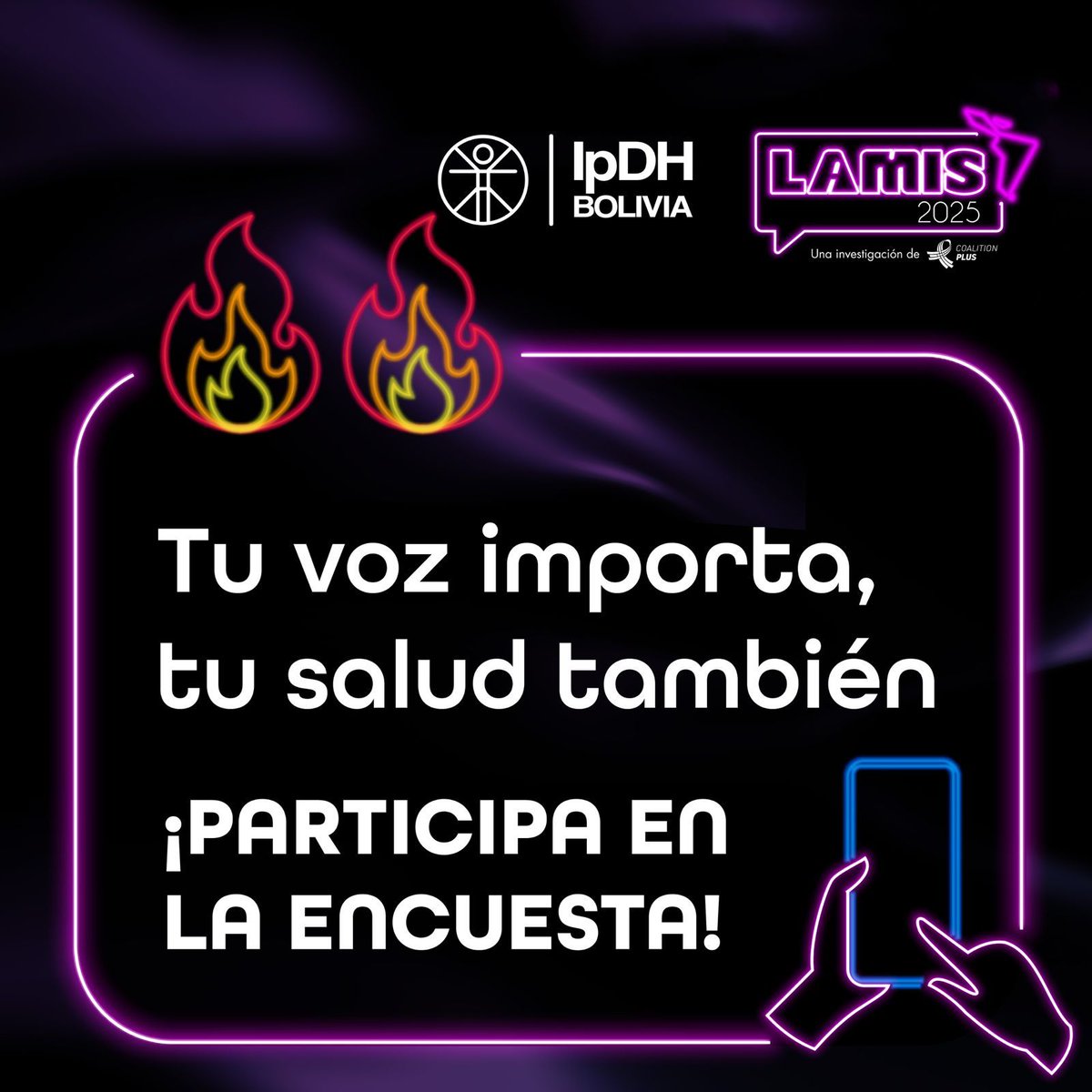 24 países de América Latina y el Caribe lanzamos en simultáneo la encuesta LAMIS 2025 para saber más sobre la salud sexual de los hombres g4ys, bisexuales y otros hombres que tienen sexo con hombres.
Ayúdanos a transformar la salud de nuestra comunidad.
bit.ly/LAMIS-Bolivia