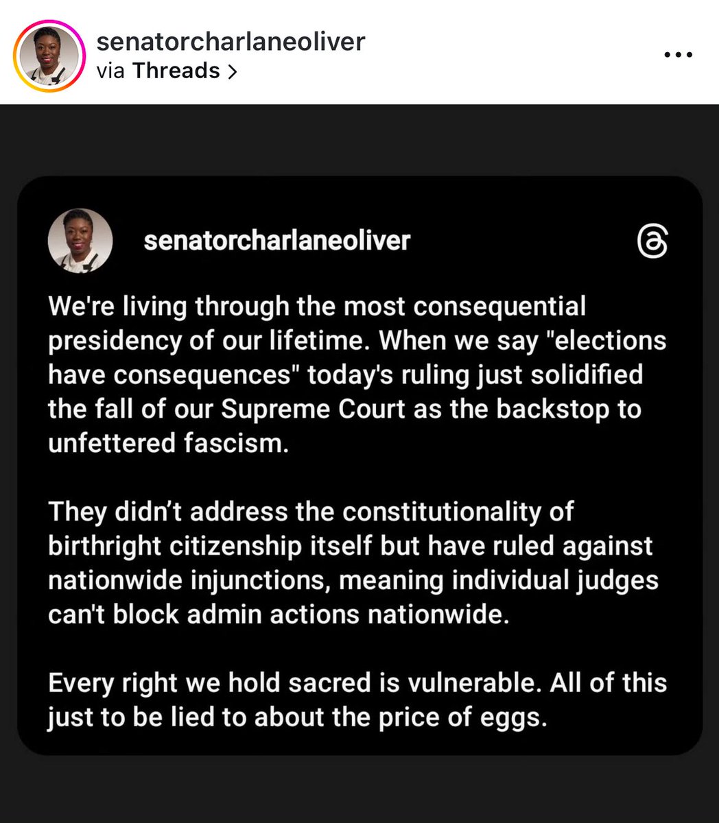 Tennessee Senate Democrats (@tnsenatedems) on Twitter photo BIRTHRIGHT CITIZENSHIP: Sen. Charlane Oliver reacts to the SCOTUS decision allowing Trump to proceed in ignoring our constitutional rights 👇 BIRTHRIGHT CITIZENSHIP: Sen. Charlane Oliver reacts to the SCOTUS decision allowing Trump to proceed in ignoring our constitutional rights 👇