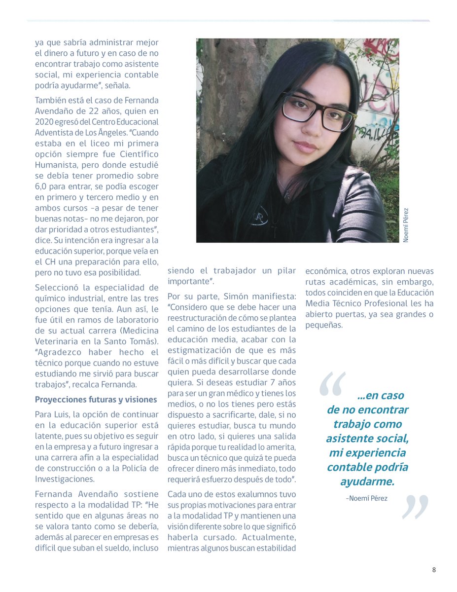 👩‍🎓Este reportaje exploró la diversidad de motivaciones que tuvieron exalumnos de la Enseñanza Media Técnico Profesional para escoger esta modalidad. A pesar de las diferencias, todos/as coinciden en que la EMTP les ha abierto puertas, grandes o pequeñas. ubb.cl/925263