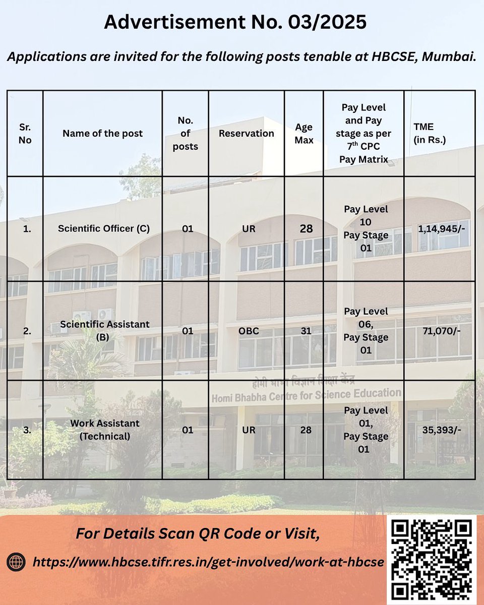 AastikUdenia's tweet image. 📢 #Hiring alert!!
Applications are now open for permanent positions at HBCSE-TIFR, Mumbai 🏢
Explore exciting career opportunities in science education &amp;amp; research.
Apply now and be a part of a premier institute!

🔗  hbcse.tifr.res.in/get-involved/w…
#HBCSE #TIFR #Jobs #ScienceCareers